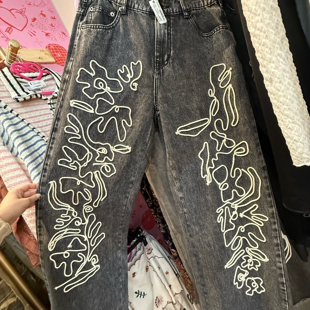 Oli&Hali Black Jeans with White Rope Embroidery
